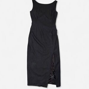 90s Ann Taylor Black Midi Sheath Dress with Rope Detailing and Side Split SIZE 2